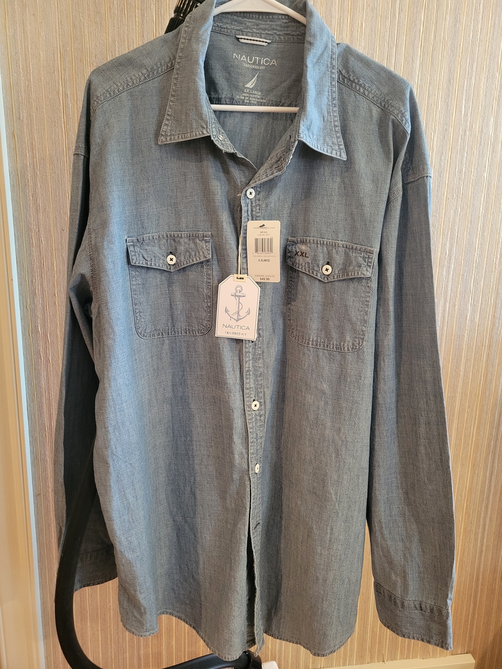 Nautica Men's Classic Chambray Shirt Tailored Fit - Light Blue NWT XXL